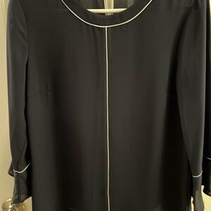 Banana Republic White and Blue Long Sleeve Mandarin Collar Blouse